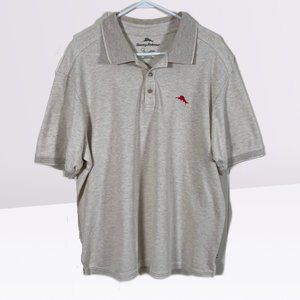 Tommy Bahama Mens Polo Shirt Size XL Beige Pique Pima Cotton Embroidered Marlin